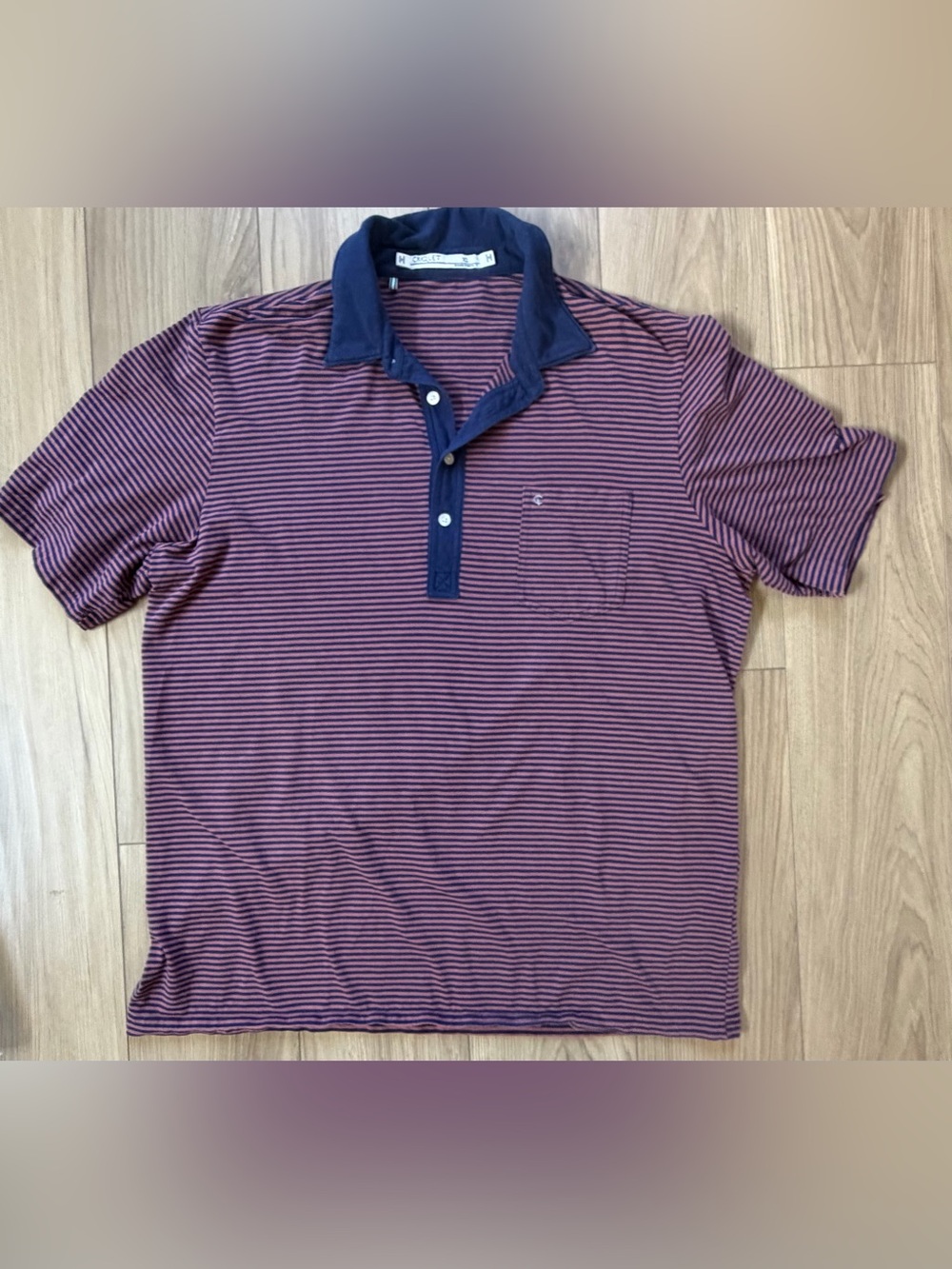 Criquet Polo Shirt Men Size XL Mauve Navy Striped Pima Cotton Blend Short Sleeve